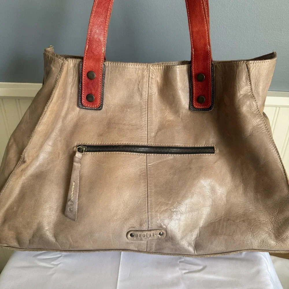 Bed Stu Leather Arlington Tote Shoulder Bag Purse Handbag Brown Red Distressed